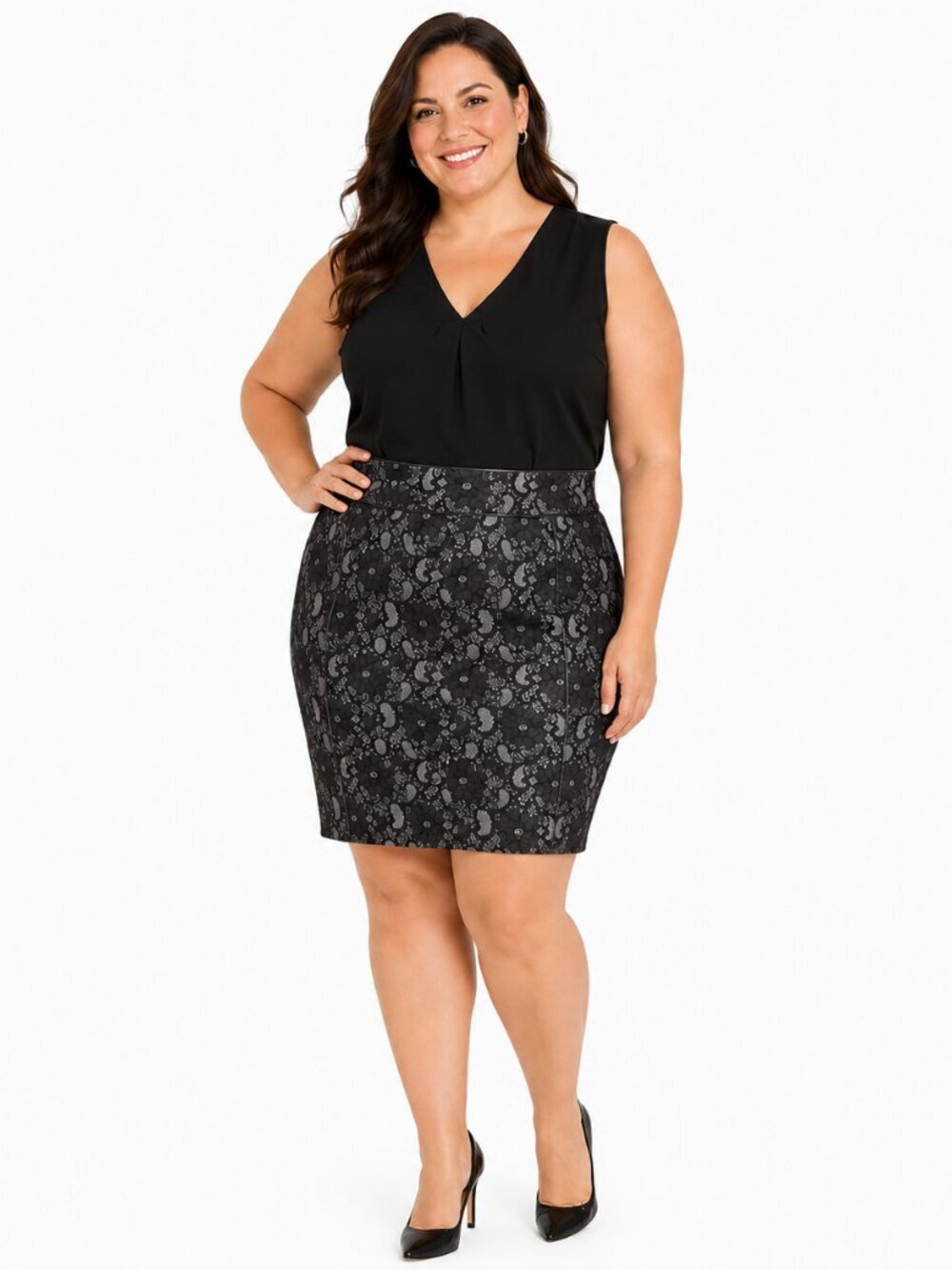 Relativity Plus Size Black Lace Pencil Skirt